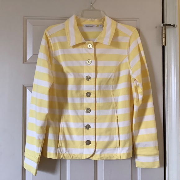 Isaac Mizrahi Striped Button Front Knit Jacket Yellow SZ M - Picture 14 of 16